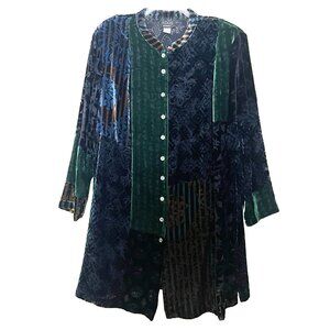 Koos Of Course Duster Jacket 3X Velvet Patchwork Paisley Button Front Boho Artsy